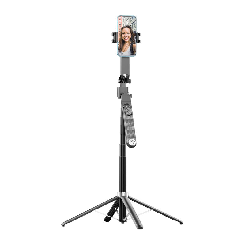 Porodo Magnetic Selfie Stick 64.5cm Extendable with 3 Leg Tripod and Remote Control - Black - عصاة تصوير سيلفي- ستاند + اضاءة - ماغ سيف - خاصية التتبع 360 درجة - مع ريموت