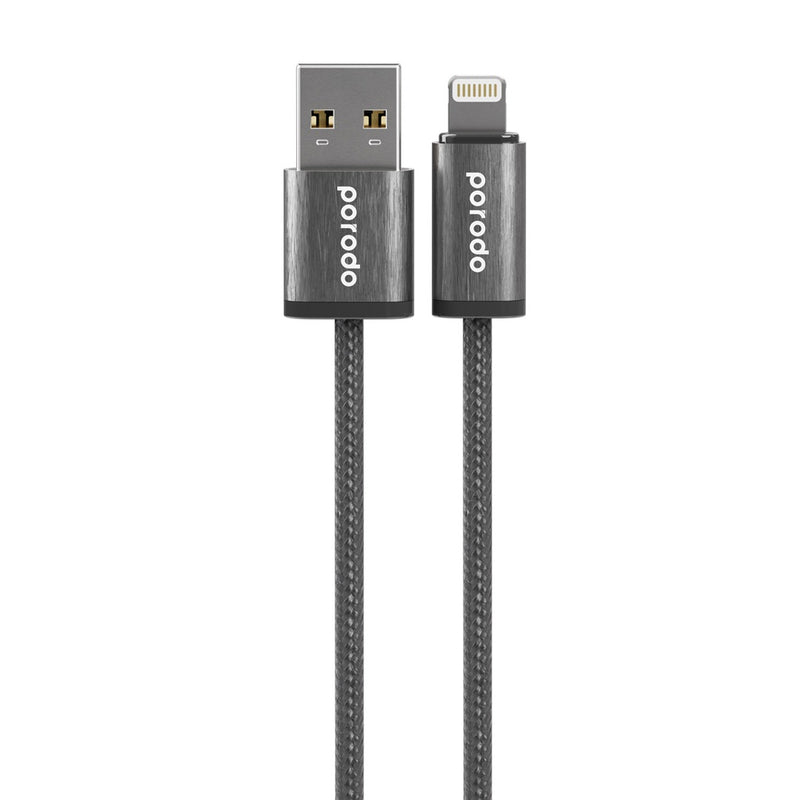 Porodo Woven 2.4A USB A to Lightning Cable 1.2M - Black - [O] - سلك شحن - برودو - يو اس بي ايفون - كفالة 12 شهر