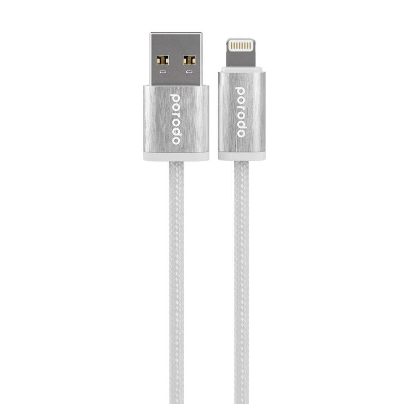 Porodo Woven 2.4A USB A to Lightning Cable 1.2M - White - [O] - سلك شحن - برودو - يو اس بي ايفون - كفالة 12 شهر