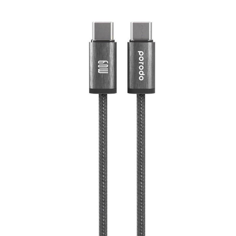 Porodo Woven 60W Type-C to Type-C Cable 1.2M - Black -  سلك شحن - بورودو - تايب سي الي  تايب سي - طول 1.2 متر - كفالة 12 شهر