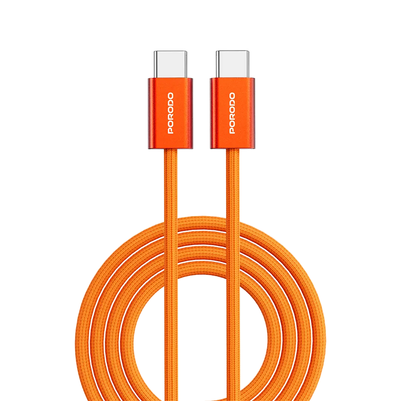 Porodo High-Speed USB-C Braided Cable Charging & Data Transfer - Orange [O] -  سلك شحن - بورودو - تايب سي الي  تايب سي - طول 1.2 متر - قوة 60 واط - كفالة 12 شهر