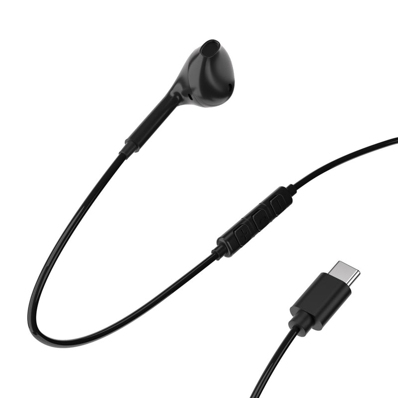 Powerology Mono USB-C Earphones 1.2M - Black - سماعة اذن - مع مايكروفون - تايب سي - فردة احادية - كفالة 12 شهر