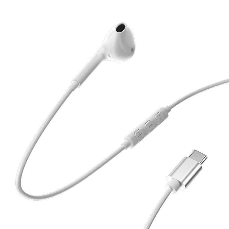 Powerology Mono USB-C Earphones 1.2M - White - سماعة اذن - مع مايكروفون - تايب سي - فردة احادية - كفالة 12 شهر