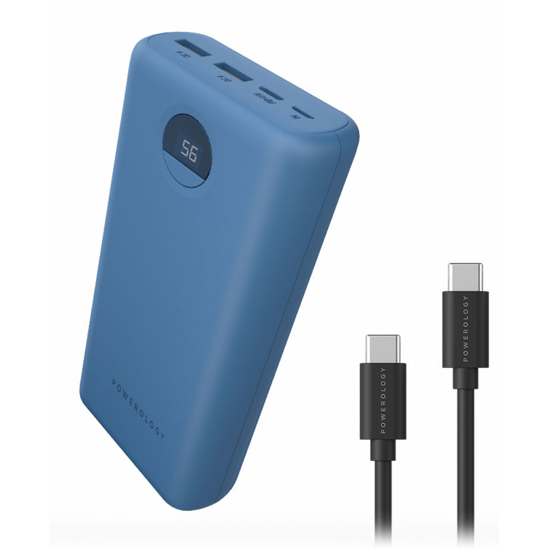 Powerology 30000 mAh High-Capacity Power Blue [O] بطارية متنقلة - باورولوجي - سعة 30 الف - 3 منافذ للشحن السريع