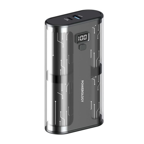 Powerology Crystalline Powerbank 20000mAh PD 65W Transparent - Grey - [O] - بطارية متنقلة سعة 20 آلاف - قوة 65 واط - شاشة رقمية - باورولوجي - كفالة 12 شهر