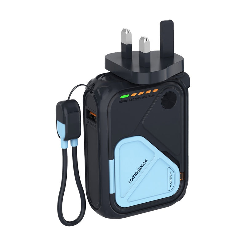 Powerology 10000mAh Magsafe and Charger Power Bank - Black - شاحن حاط - باورولوجي - 3 منافذ للشحن الذكي والسريع + شحن ماغ سيف سرعه 15 واط + استاند + سلك شحن  تايب سي  ايفون - كفالة 24 شهر