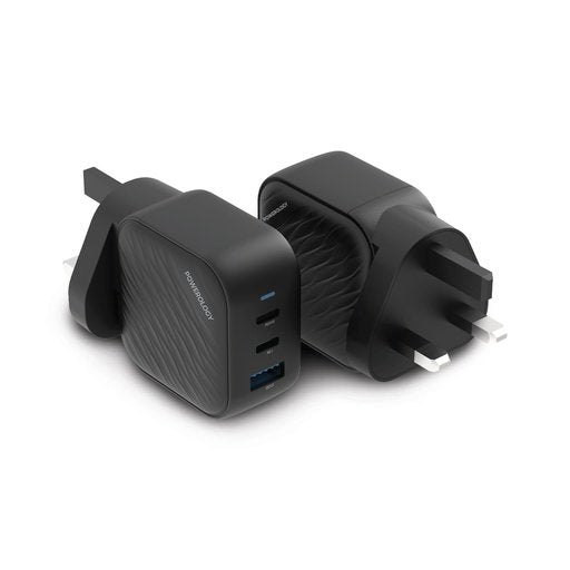 Powerology GaN Ultimate Dual PD Charger 65W - Black - شاحن حائط - باورولوجي - قوة 65 واط - منفذين للشحن السريع تايب سي - ومنفذ للشحن الذكي - كفالة 24 شهر