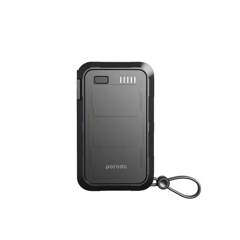 Porodo 10000mAh Wall Charger Power Bank - Black - شاحن حائط - برودو  - 2 منفذين للشحن الذكي والسريع + بطاريه متنقلة سعة 10 ألاف  + سلك شحن  تايب سي  وسلك شحن  ايفون - كفالة 24 شهر