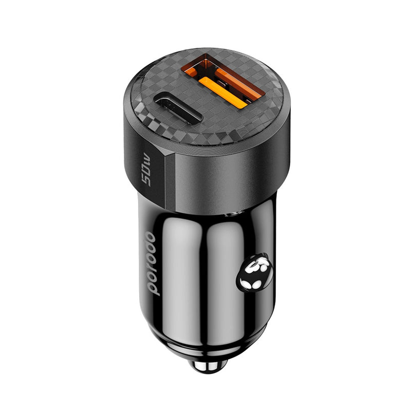 Porodo 50W Dual Port Car Charger PD 20W QC 30W - Black [O] - شاحن ولاعة - برودو  - منفذ يو اس بي + تايب سي  - كفالة 12 شهر