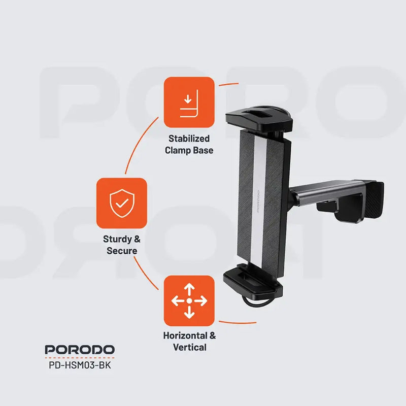 Porodo HS03 Universal Adjustable Tablet & Phone Mount - Black - ستاند مكتبي - بورودو - متعدد الاوضاع - جميع انواع الايباد