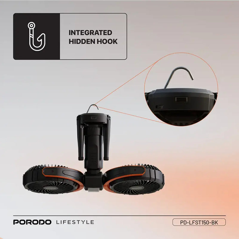 Porodo Lifestyle Dual-Head Oscillating Fan - Black [O] - باور بنك - قوة 8000+ مروحة صغيرة - 3 سرعات مختلفة - برودو -  كفالة 24 شهر