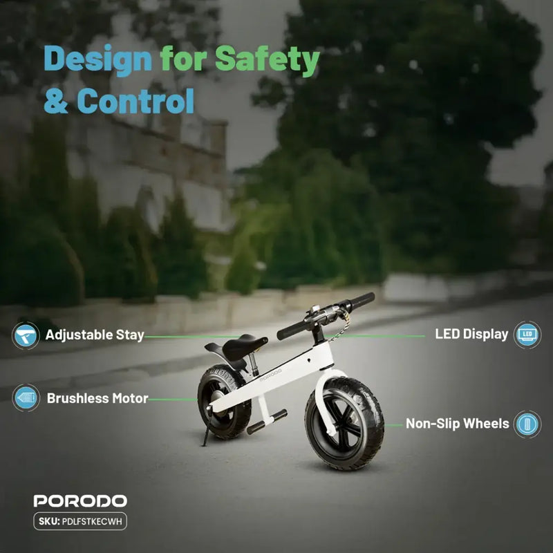 Porodo Lifestyle JoyCruiser Kids Electric Bike - White [O] -دراجة كهربائية - برودو - كفالة 24 شهر