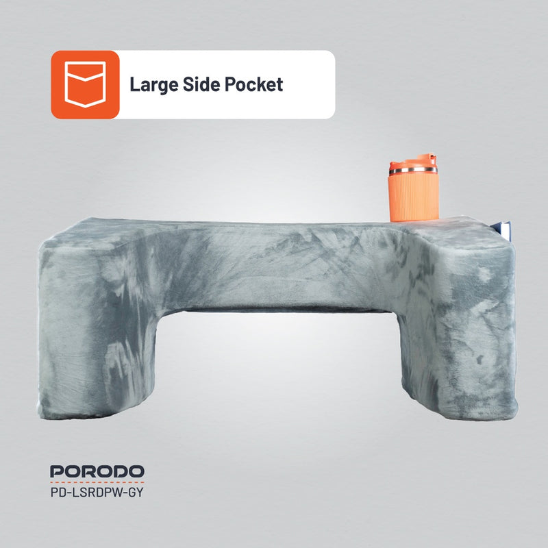 Porodo Lifestyle Lap Desk Pillow - Grey  [O] - ستاند منزلي \ خارجي - للجلسات الارضية - الخارجية - مناسب لجميع انواع الاجهزة - يحتوي على مكان للكوب