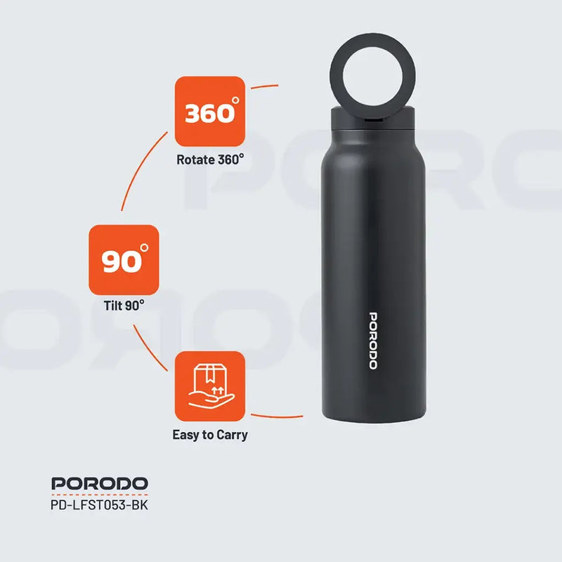 Porodo Lifestyle Magnetic Mount Water Bottle - 700ml - Black [O] - مطارة حافظة للحرارة - ستاند ماغ سيف - بورودو