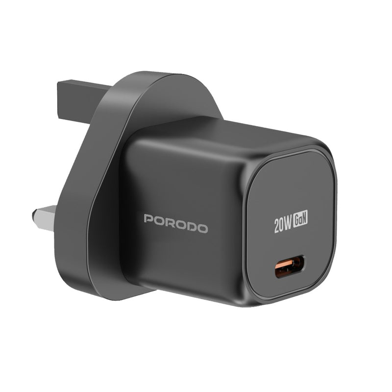 Porodo PD 20W UK Fast Charger - شاحن حائط - قوة 20 واط - منفذ تايب سي  للشحن السريع  - كفالة 12 شهر