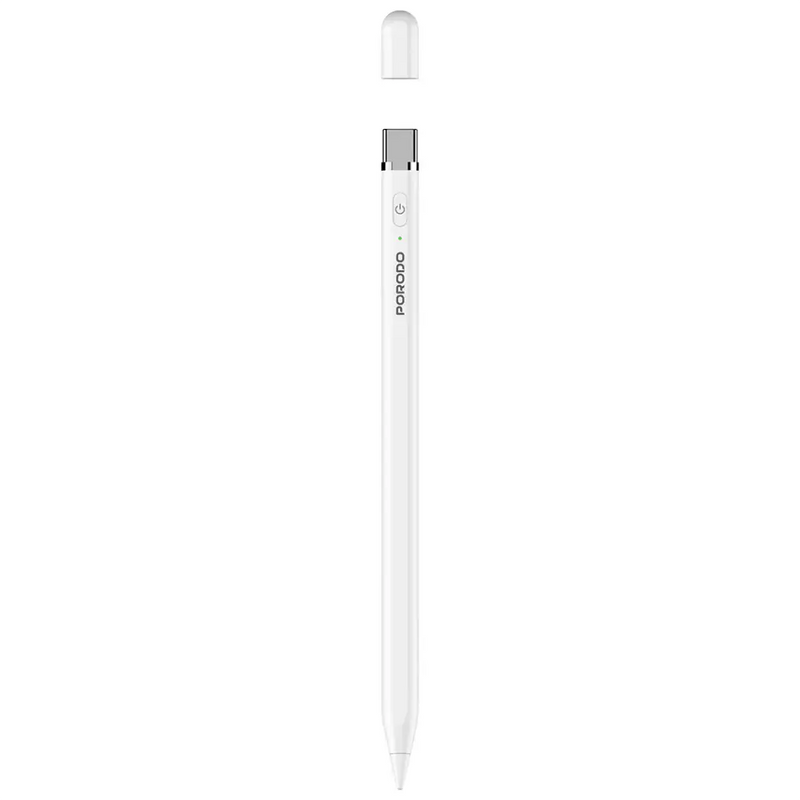 Porodo Smart Stylus Pen for iPad - White - قلم الكتروني - لجميع انواع الاجهزة - مغماطيس - كفالة 12 شهر