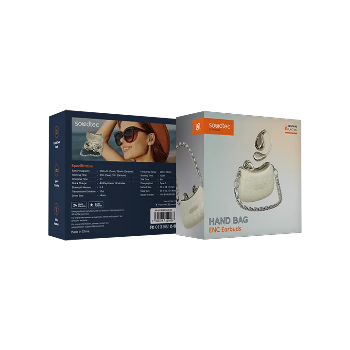 Porodo Soundtec Hand Bag ENC Earbuds - Biege - سماعة بورودو - بلوتوث - تصميم جنطه نسائيه - كفالة 24 شهر