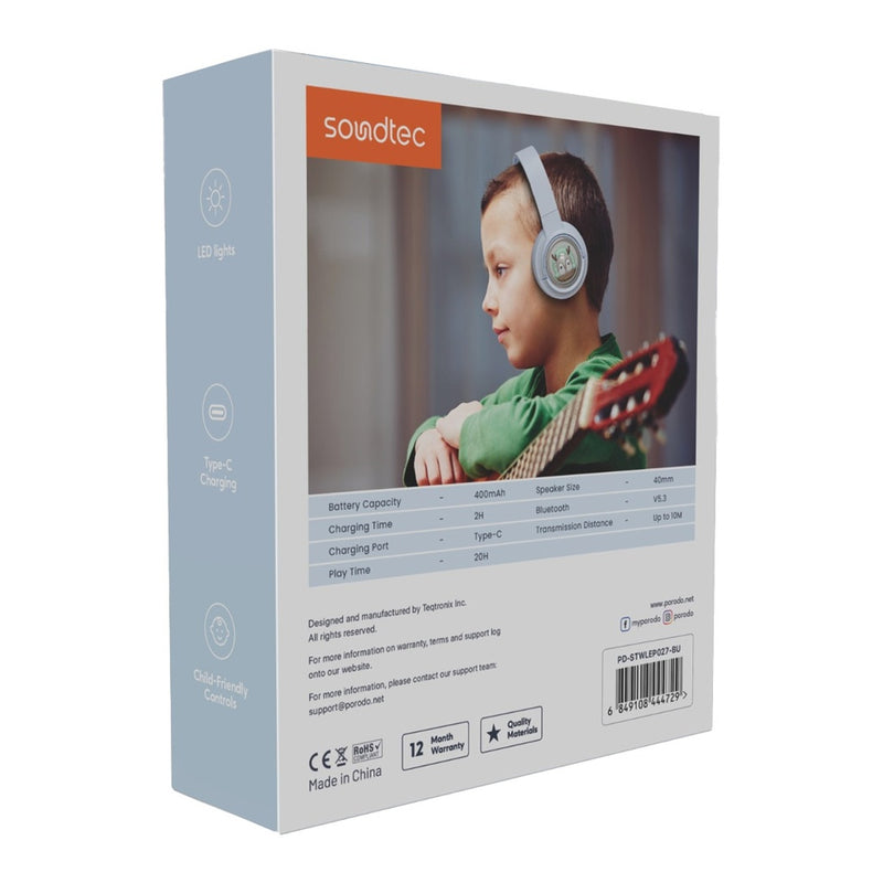 Porodo Soundtec Moose Wireless Kids Headphone - Blue - سماعة رأس بلوتوث - بورودو - كفالة 24 شهر