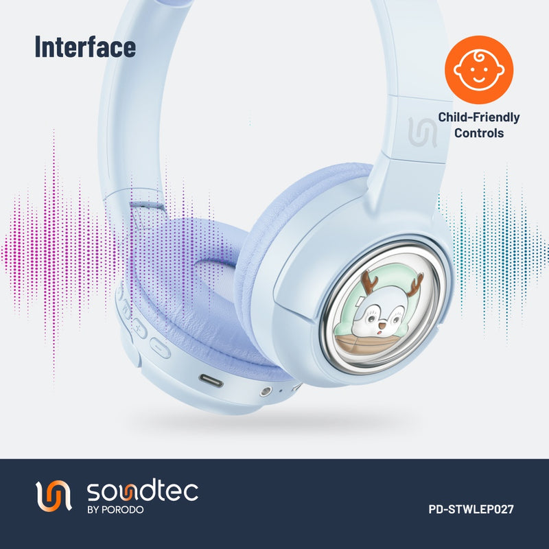 Porodo Soundtec Moose Wireless Kids Headphone - Blue - سماعة رأس بلوتوث - بورودو - كفالة 24 شهر