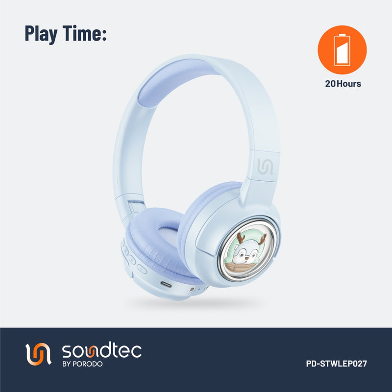 Porodo Soundtec Moose Wireless Kids Headphone - Blue - سماعة رأس بلوتوث - بورودو - كفالة 24 شهر