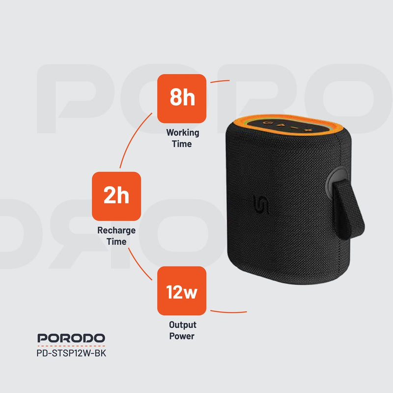 Porodo Soundtec Rave Portable Speaker [O] - سماعة سبيكر - صغيرة الحجم - كفالة 24 شهر