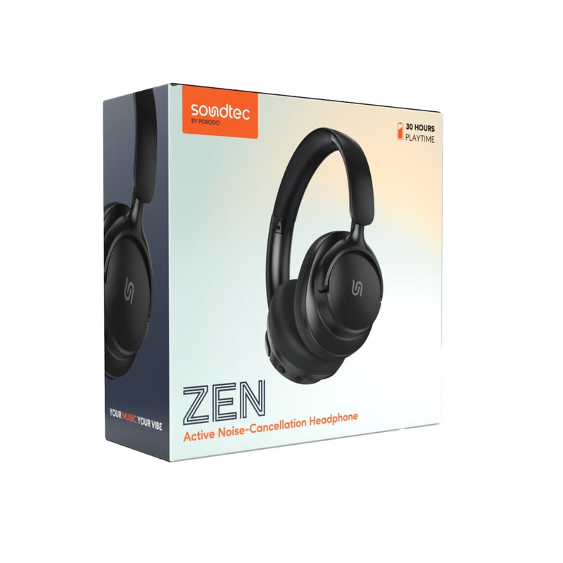 Porodo Soundtec Zen Active Noise - Cancellation Headphone - Black - سماعة رأس بلوتوث - بورودو - خاصية عزل الضوضاء - كفالة 12 شهر