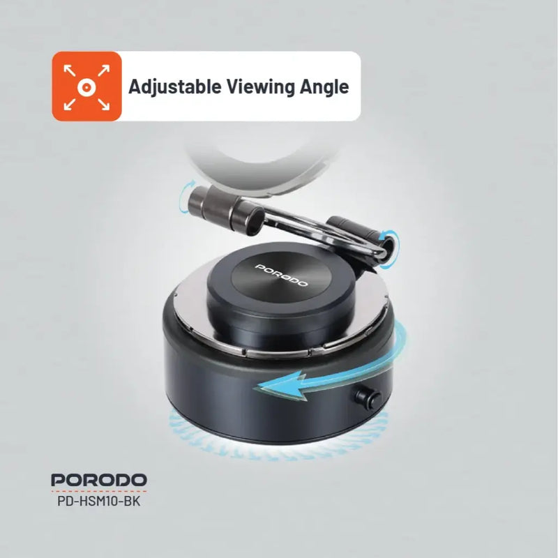 Porodo Vacuseal MagSafe Magnetic Mount - Black - ستاند سيارة مناسب لجميع انواع الاجهزة - شفط شحن - دوران 360 درجة - ماغ سيف - بورودو