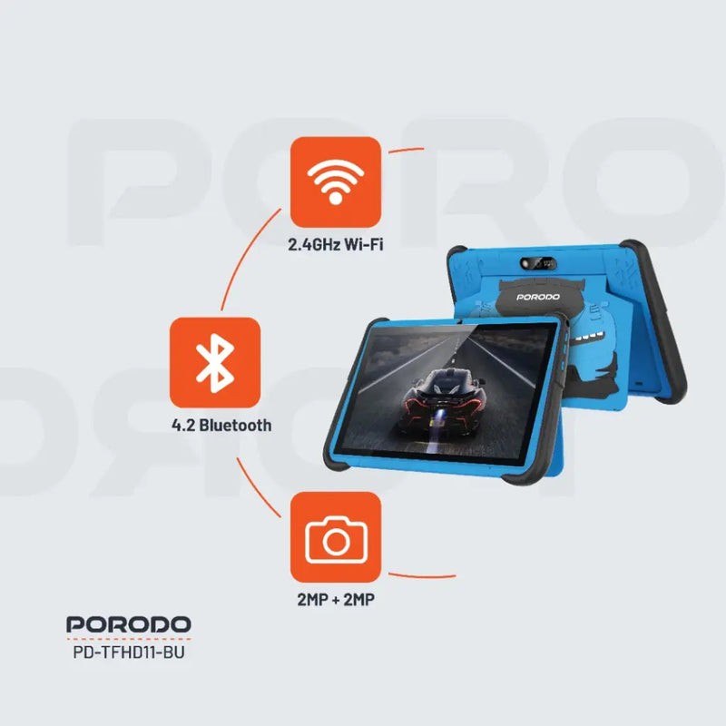 Porodo 10.1" Kids Android Tablet - Blue - تابلت اطفال - يدعم 2 شريحتين اتصال + ميموري - برودو