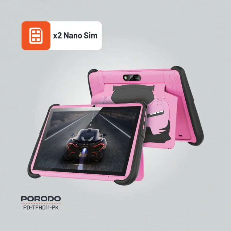 Porodo 10.1" Kids Android Tablet - Pink  تابلت اطفال - يدعم 2 شريحتين اتصال + ميموري - برودو