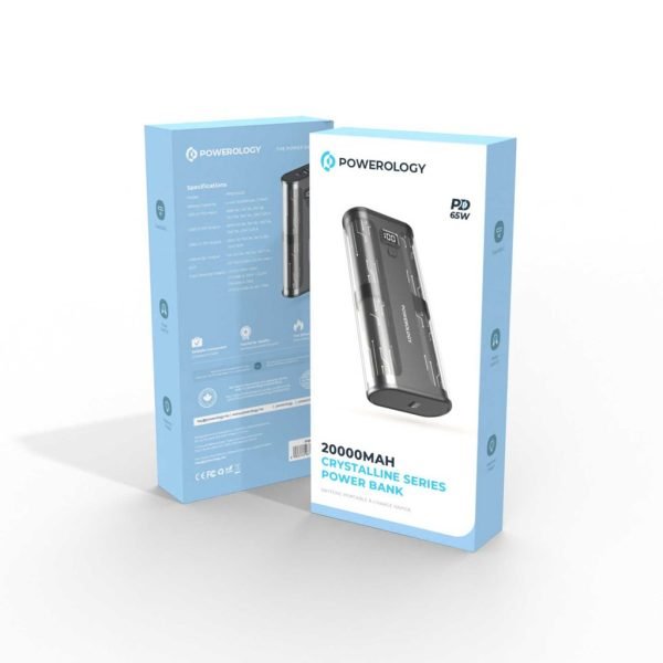 Powerology Crystalline Powerbank 20000mAh PD 65W Transparent - Grey - [O] - بطارية متنقلة سعة 20 آلاف - قوة 65 واط - شاشة رقمية - باورولوجي - كفالة 12 شهر