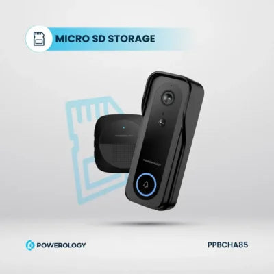 Powerology Smart Doorbell Camera - Black [O] - جرس باب لاسلكي + كاميرا - باورلوجي