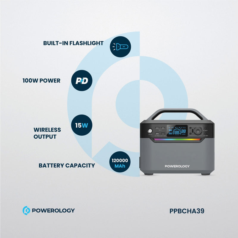 Powerology 120000mAh 600W Dual AC Socket Power Generator [O] - مولد طاقة محمول + بطارية متنقلة - متعدد الاستخدامات بمدخل للطاقة الشمسية