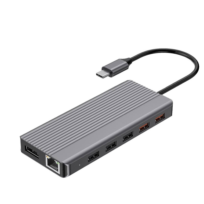 Powerology 12in1 USB-C Hub HDMI Type-C 100W PD Ethernet VGA USB SD MicroSD 3.5AUX - Dark - وصلة تايب سي - 12 في 1 - متعددة الاستعمالات - لاجهزة الايباد برو - والماكو بوك واللاب توبات - كفالة 24 شهر