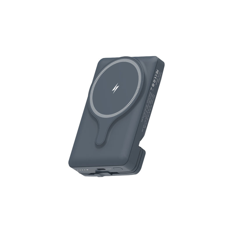 Powerology 5000mAh Power Bank With Magnetic Wireless Charger Car Mount - Grey [O] - بطارية متنقلة سعة 5 آلاف - ستاند - سلك شحن تايب سي - قوة 20 واط - ماغ سيف - شحن وايرليس قوة 15 واط - ستاند سيارة ( فتحة تكييف ) - باورولوجي - كفالة 12 شهر