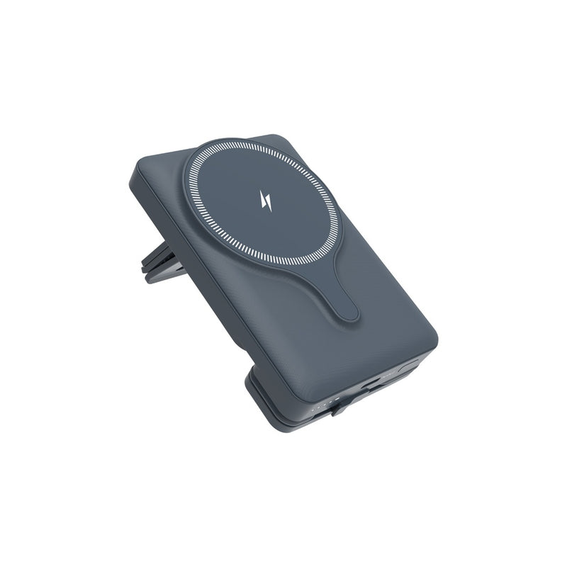 Powerology 5000mAh Power Bank With Magnetic Wireless Charger Car Mount - Grey [O] - بطارية متنقلة سعة 5 آلاف - ستاند - سلك شحن تايب سي - قوة 20 واط - ماغ سيف - شحن وايرليس قوة 15 واط - ستاند سيارة ( فتحة تكييف ) - باورولوجي - كفالة 12 شهر