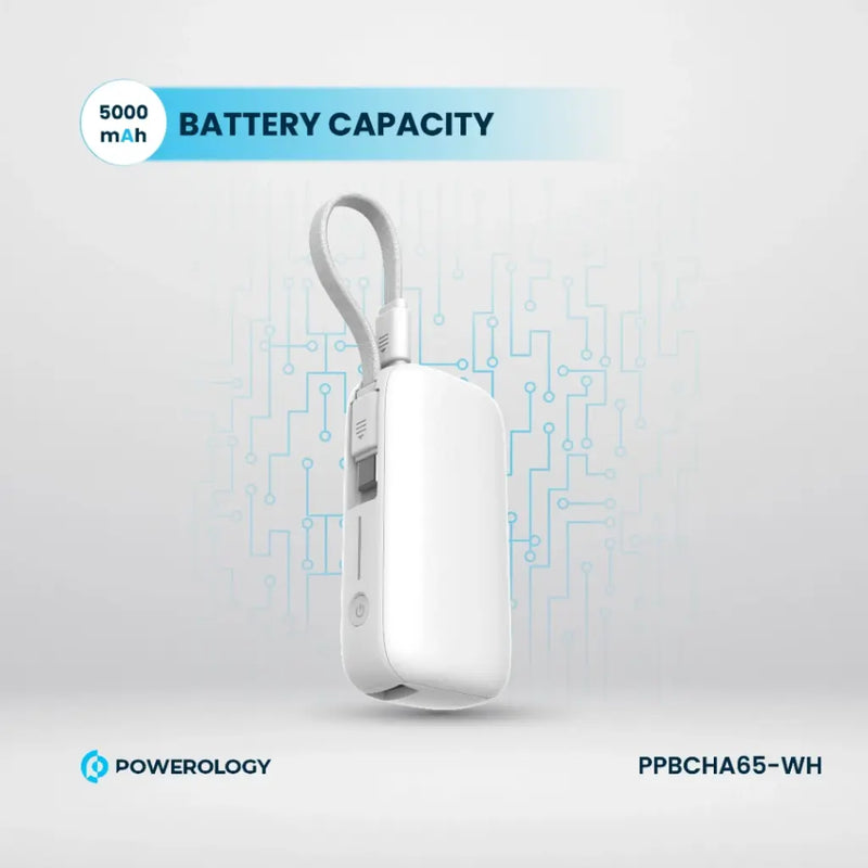 Powerology 5000mAh Power Bank - بطارية متنقلة - باورولوجي - سعة 5000 - سلك شاحن تايب سي - كفالة 24 شهر