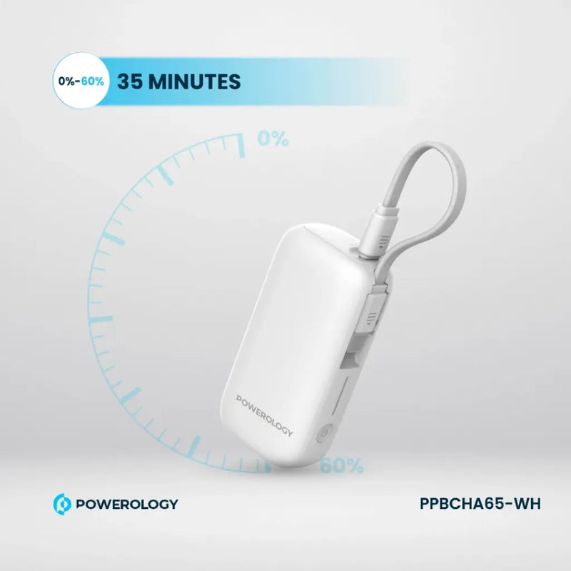Powerology 5000mAh Power Bank - بطارية متنقلة - باورولوجي - سعة 5000 - سلك شاحن تايب سي - كفالة 24 شهر