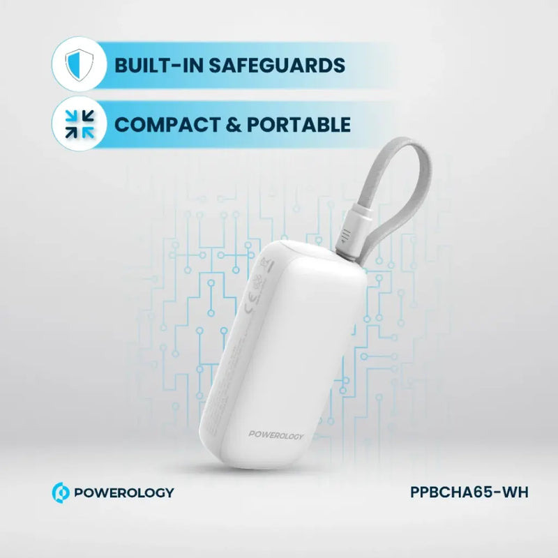 Powerology 5000mAh Power Bank - بطارية متنقلة - باورولوجي - سعة 5000 - سلك شاحن تايب سي - كفالة 24 شهر