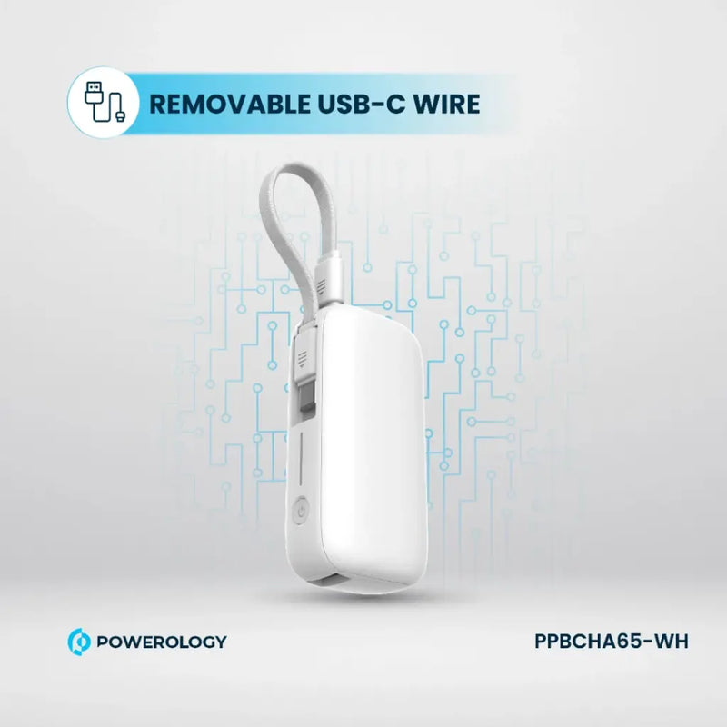 Powerology 5000mAh Power Bank - بطارية متنقلة - باورولوجي - سعة 5000 - سلك شاحن تايب سي - كفالة 24 شهر