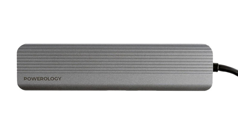 Powerology 6-in-1 Slim 4K HDMI USB-C Hub - وصلة تايب سي - 6 في 1 - متعددة الاستعمالات - لاجهزة الايباد برو - والماكو بوك واللاب توبات - كفالة 24 شهر