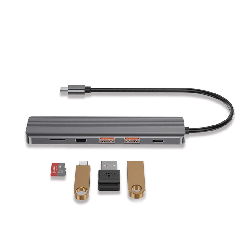Powerology 6-in-1 Slim 4K HDMI USB-C Hub - وصلة تايب سي - 6 في 1 - متعددة الاستعمالات - لاجهزة الايباد برو - والماكو بوك واللاب توبات - كفالة 24 شهر