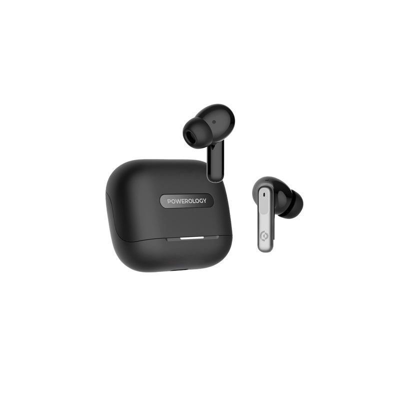 Powerology 6 Mic Hybrid ANC + ENC True Wireless Buds - Black - سماعة باورولوجي - بلوتوث - خاصيه عزل الضوضاء - تدعم التحكم باللمس - كفالة 24 شهر