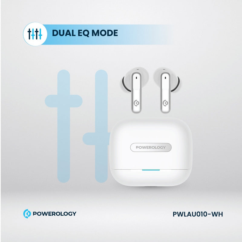 Powerology 6 Mic Hybrid ANC + ENC True Wireless Buds - White - سماعة باورولوجي - بلوتوث - خاصيه عزل الضوضاء - تدعم التحكم باللمس - كفالة 24 شهر