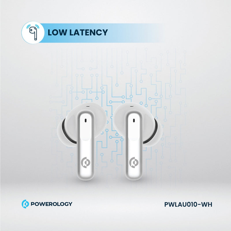 Powerology 6 Mic Hybrid ANC + ENC True Wireless Buds - White - سماعة باورولوجي - بلوتوث - خاصيه عزل الضوضاء - تدعم التحكم باللمس - كفالة 24 شهر