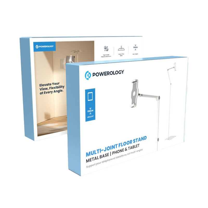 Powerology Multi-Joint Floor Stand Metal Base Phone & Tablet - White [O] - ستاند - لجميع انواع الايباد والاجهزة اللوحية والهواتف - متعدد الاوضاع - باورولوجي