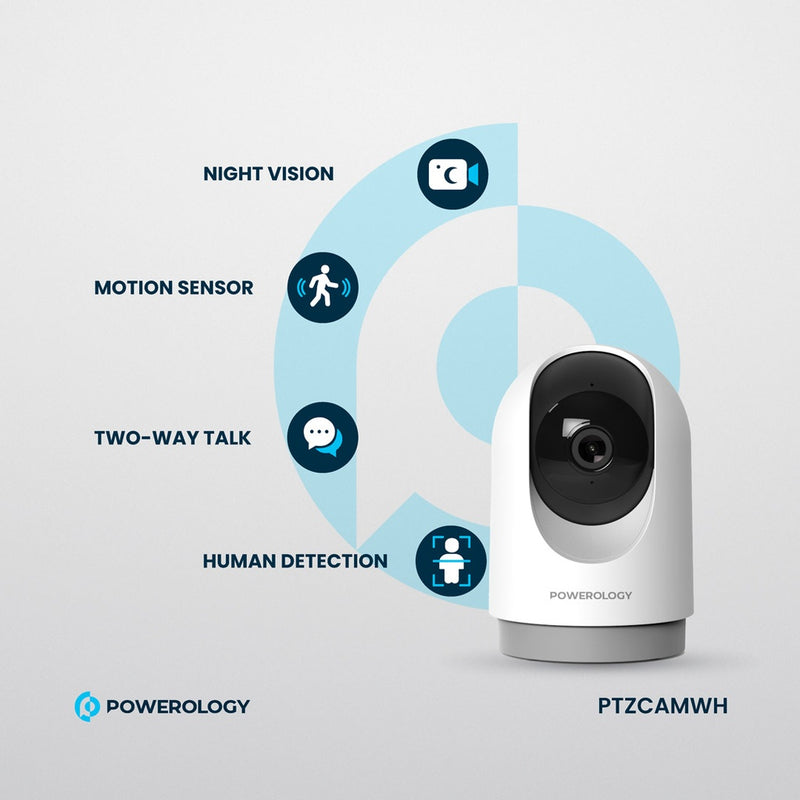 Powerology Indoor PTZ Smart Camera - White - كاميرا داخلية منزلية - باورولوجي - كفالة 12 شهر