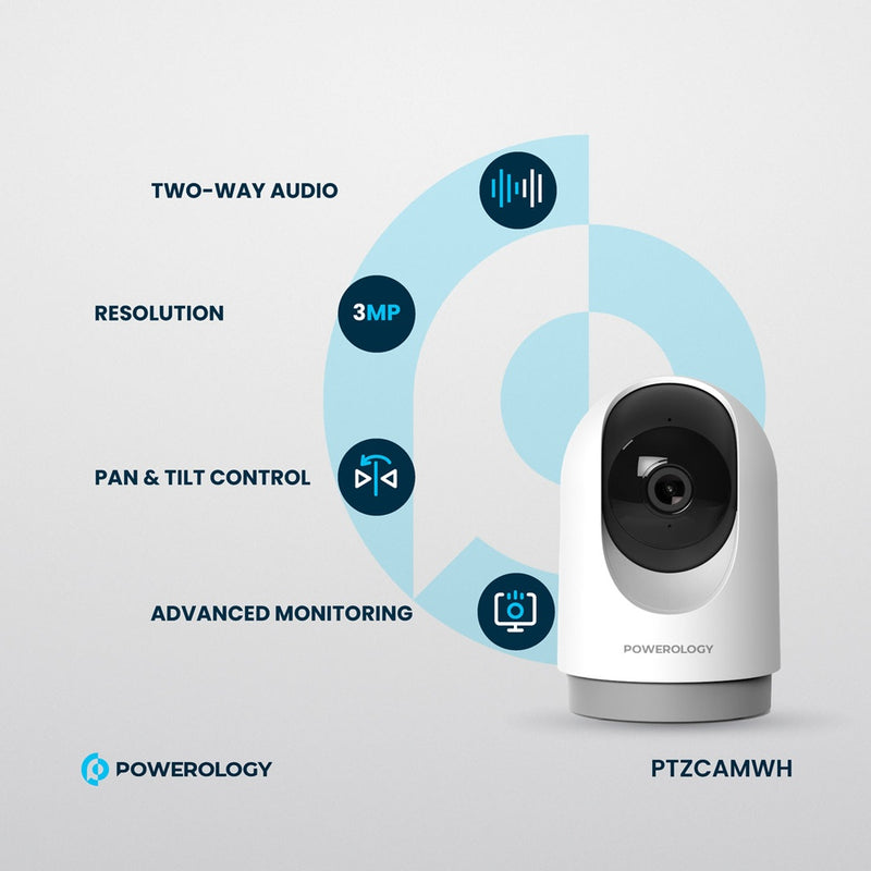 Powerology Indoor PTZ Smart Camera - White - كاميرا داخلية منزلية - باورولوجي - كفالة 12 شهر