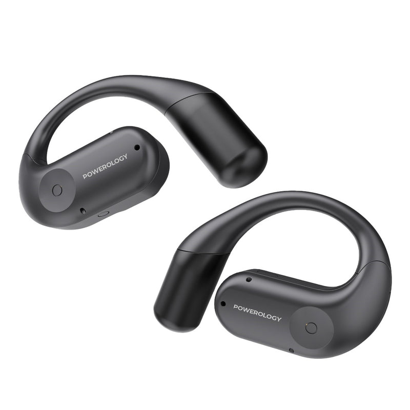 Powerology Air Conduction ENC TWS Earbuds and Charging Case with Display 60mAh - Black   سماعة اذن رياضيه - بلوتوث - باورولجي - شاشة تعمل باللمس تسمح لك بتغيير الأغاني  - كفالة 18 شهر