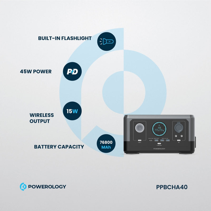 Powerology 76800mAh 300W Solar Input Portable Generator [O] - مولد طاقة محمول + بطارية متنقلة - متعدد الاستخدامات بمدخل للطاقة الشمسية