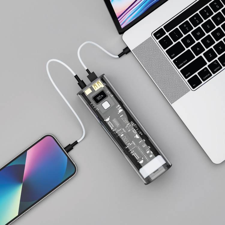 Powerology Crystalline Series Power Bank 24000mAh PD 100W - Dark Gray - [O] - بطارية متنقلة سعة 24 آلاف - قوة 100 واط - شاشة رقمية - باورولوجي - كفالة 12 شهر